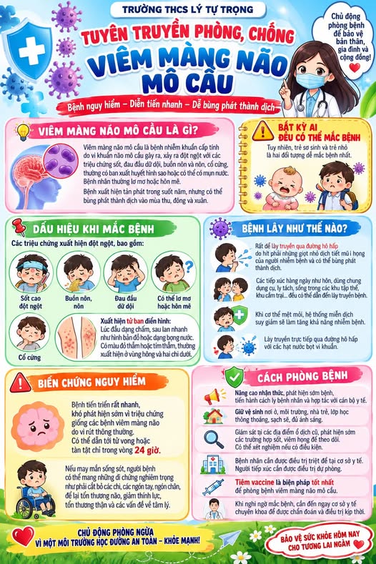 TRƯỜNG THCS LÝ TỰ TRỌNG CHUNG TAY PHÒNG, CHỐNG BỆNH VIÊM MÀNG NÃO MÔ CẦU